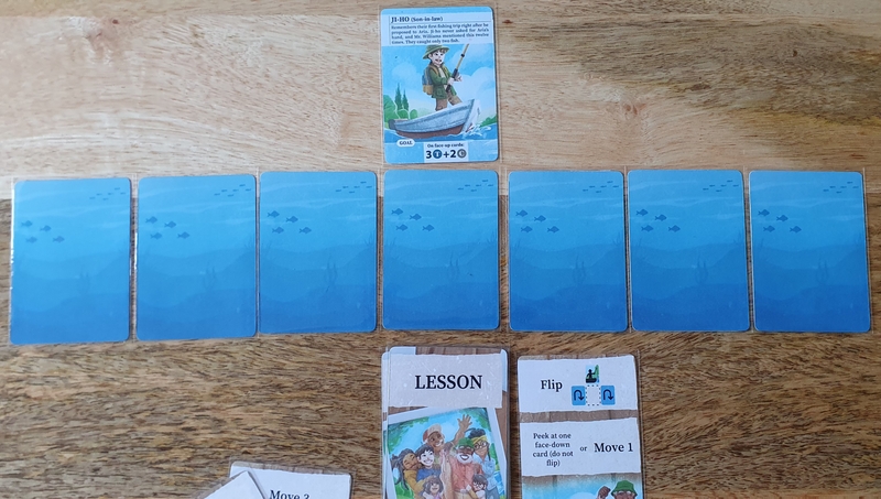 First lesson card played with two actions to be completed from top to bottom