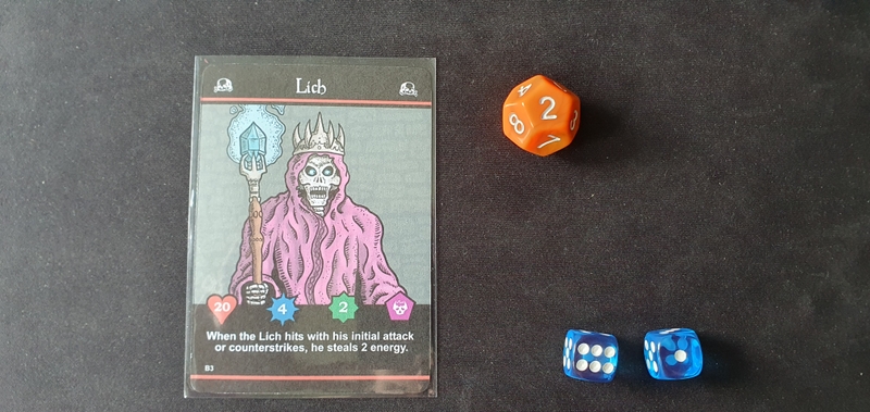Lich boss with low health and dealing 9 damage to the player