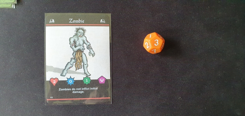 Combat with a two health zombie that has an extra health due to ambush card adding the dungeon level as health