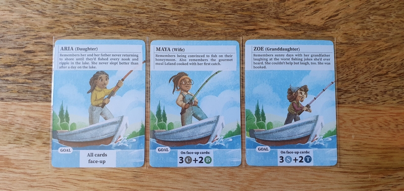 Double sided character cards with their goals at the bottom